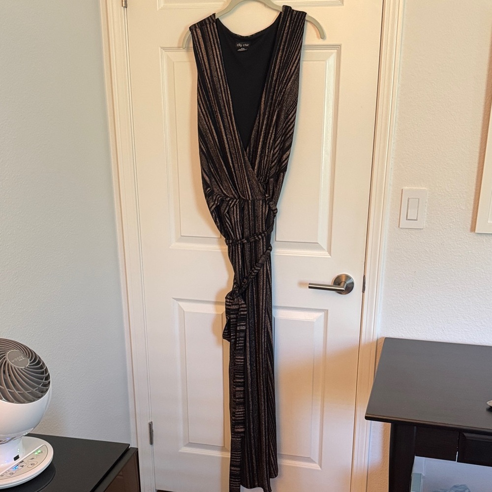 Black and Gold Striped Wrap Maxi